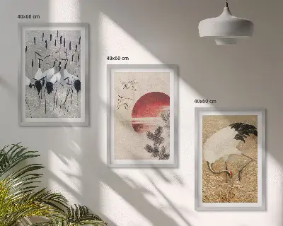 Japonské jeřáby v krajině sada 3 obrazů