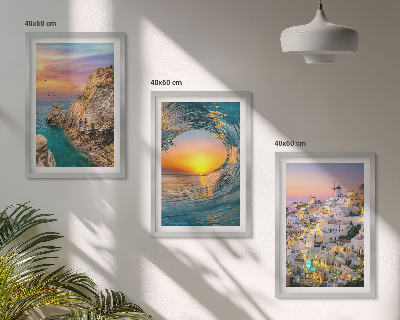 Sada obrazů do obývacího pokoje Mořské vlny bílé domy Santorini