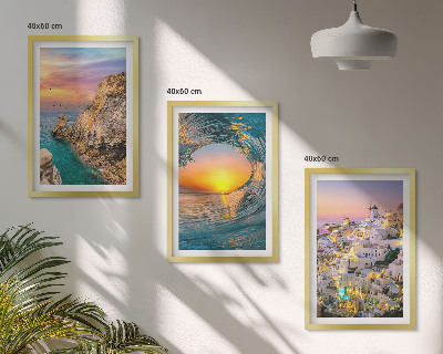 Sada obrazů do obývacího pokoje Mořské vlny bílé domy Santorini