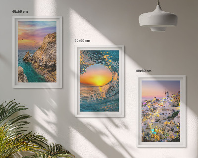 Sada obrazů do obývacího pokoje Mořské vlny bílé domy Santorini