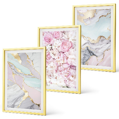 Sada obrazů do obývacího pokoje Růžové květy mramorový pastel
