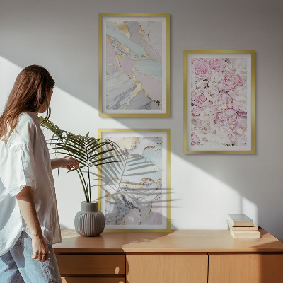 Sada obrazů do obývacího pokoje Růžové květy mramorový pastel