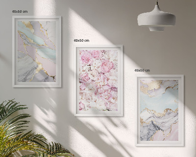 Sada obrazů do obývacího pokoje Růžové květy mramorový pastel