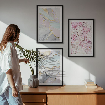 Sada obrazů do obývacího pokoje Růžové květy mramorový pastel