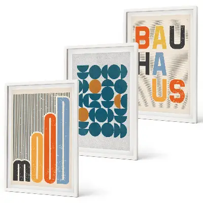 Sada obrazů do obývacího pokoje s geometrickými vzory ve stylu Bauhaus