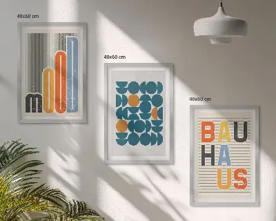 Sada obrazů do obývacího pokoje s geometrickými vzory ve stylu Bauhaus