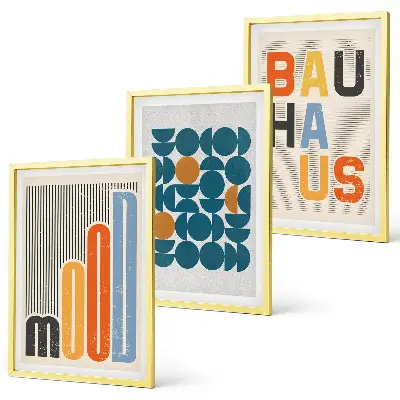 Sada obrazů do obývacího pokoje s geometrickými vzory ve stylu Bauhaus