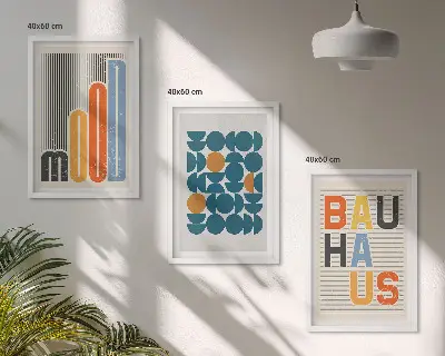 Sada obrazů do obývacího pokoje s geometrickými vzory ve stylu Bauhaus