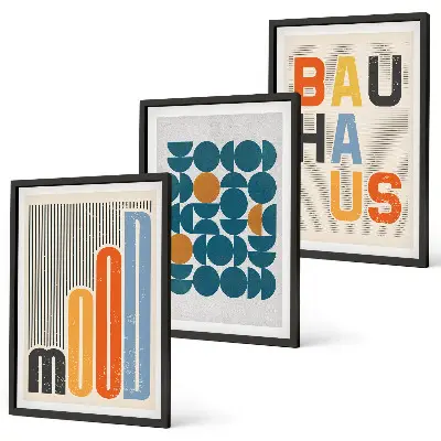 Sada obrazů do obývacího pokoje s geometrickými vzory ve stylu Bauhaus
