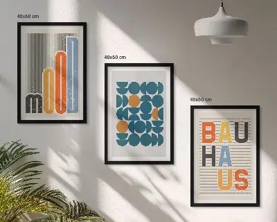 Sada obrazů do obývacího pokoje s geometrickými vzory ve stylu Bauhaus
