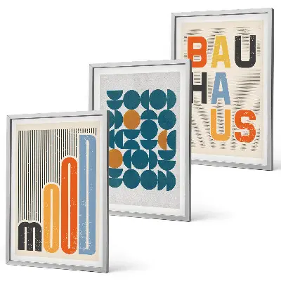 Sada obrazů do obývacího pokoje s geometrickými vzory ve stylu Bauhaus
