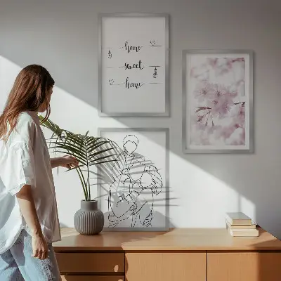 Květiny rodinné minimalistické sada 3 obrazů
