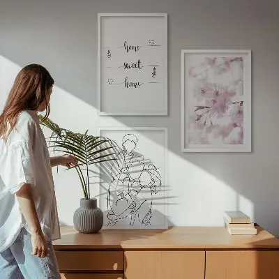 Květiny rodinné minimalistické sada 3 obrazů