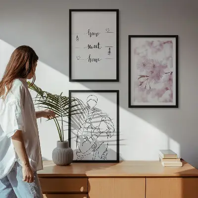 Květiny rodinné minimalistické sada 3 obrazů