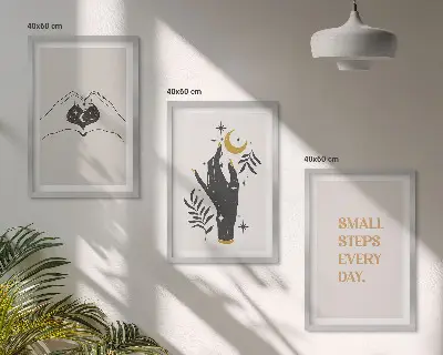 Sada obrazů do obývacího pokoje minimalistické boho ilustrace