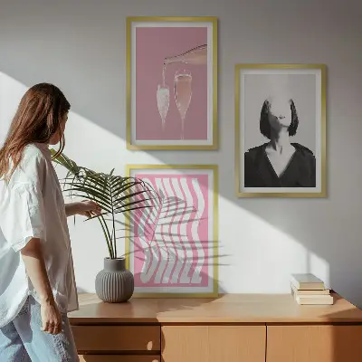 Sada 3 obrazů stylový portrét šampaňského a relaxace