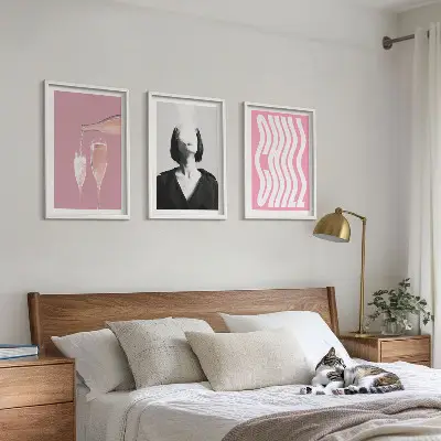 Sada 3 obrazů stylový portrét šampaňského a relaxace