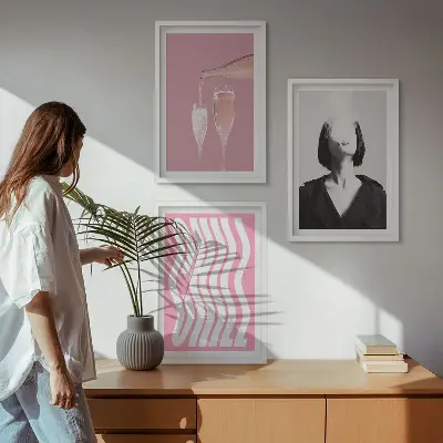 Sada 3 obrazů stylový portrét šampaňského a relaxace