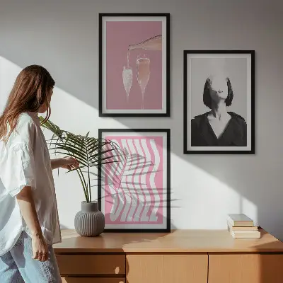 Sada 3 obrazů stylový portrét šampaňského a relaxace