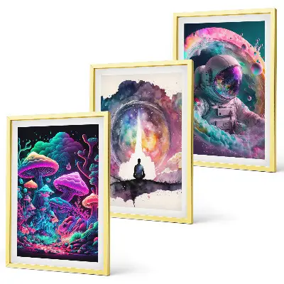 Sada obrazů do obývacího pokoje barevné fantasy ilustrace