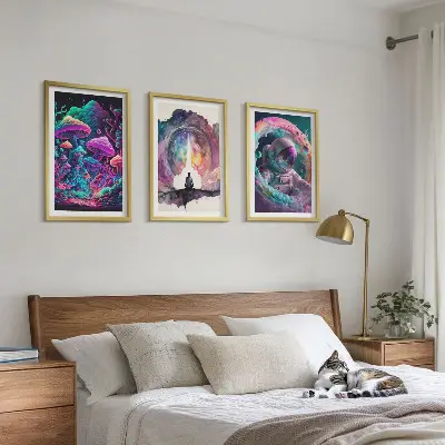 Sada obrazů do obývacího pokoje barevné fantasy ilustrace