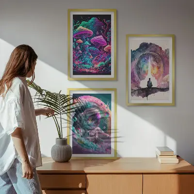 Sada obrazů do obývacího pokoje barevné fantasy ilustrace