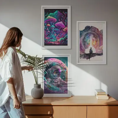 Sada obrazů do obývacího pokoje barevné fantasy ilustrace