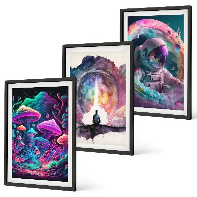 Sada obrazů do obývacího pokoje barevné fantasy ilustrace