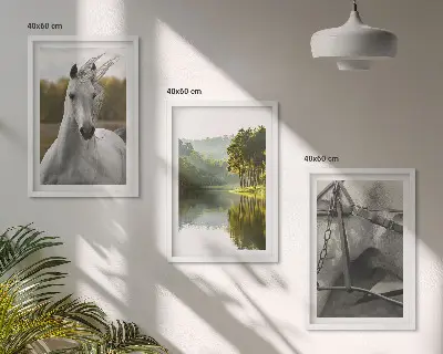 Sada 3 obrazů bílí koně v říční přírodě