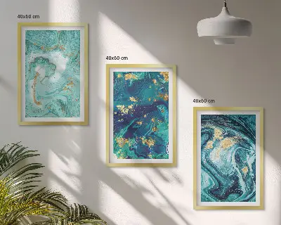Sada obrazů do obývacího pokoje abstrakce v tyrkysových barvách