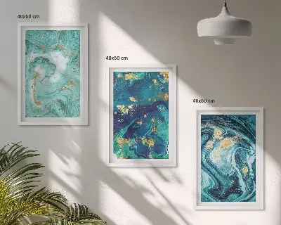 Sada obrazů do obývacího pokoje abstrakce v tyrkysových barvách