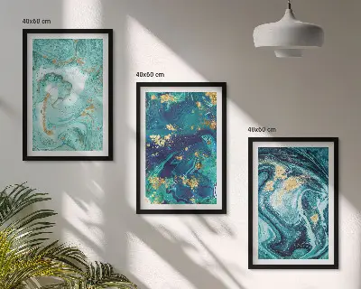 Sada obrazů do obývacího pokoje abstrakce v tyrkysových barvách