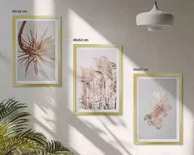 Sada obrazů na zeď tráva a květiny na světlém pozadí