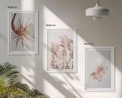 Sada obrazů na zeď tráva a květiny na světlém pozadí
