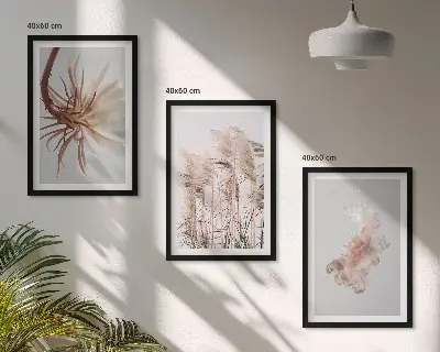 Sada obrazů na zeď tráva a květiny na světlém pozadí