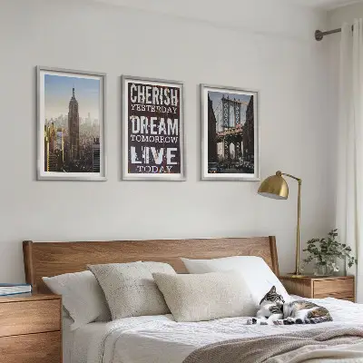 Sada obrazů do obývacího pokoje s motivem newyorské krajiny s citátem