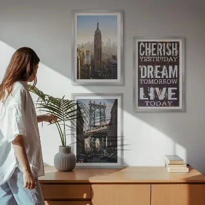 Sada obrazů do obývacího pokoje s motivem newyorské krajiny s citátem