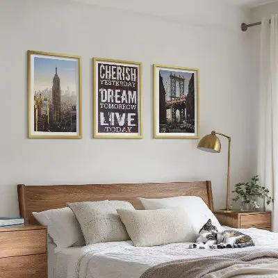 Sada obrazů do obývacího pokoje s motivem newyorské krajiny s citátem