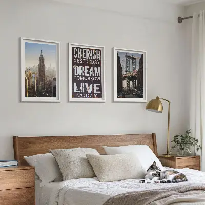 Sada obrazů do obývacího pokoje s motivem newyorské krajiny s citátem