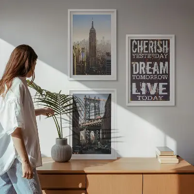 Sada obrazů do obývacího pokoje s motivem newyorské krajiny s citátem