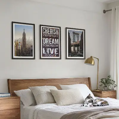 Sada obrazů do obývacího pokoje s motivem newyorské krajiny s citátem
