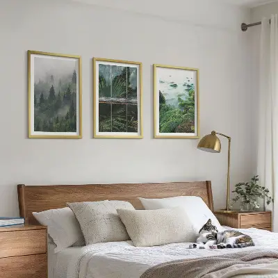 Sada obrazů do obývacího pokoje lesní mlha a břeh řeky