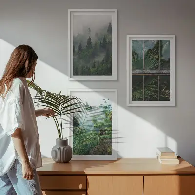 Sada obrazů do obývacího pokoje lesní mlha a břeh řeky