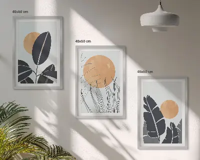 Sada 3 obrazů minimalistické rostlinné vzory s velkými slunci