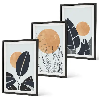 Sada 3 obrazů minimalistické rostlinné vzory s velkými slunci