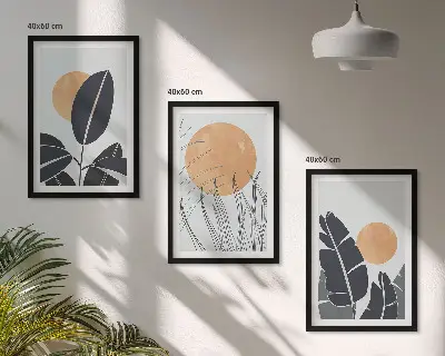 Sada 3 obrazů minimalistické rostlinné vzory s velkými slunci