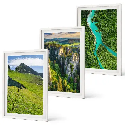 Sada obrazů do obývacího pokoje zelené hory s řekou a skalami
