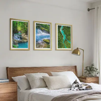 Sada 3 obrazů zelené lesy a křišťálově čistá voda
