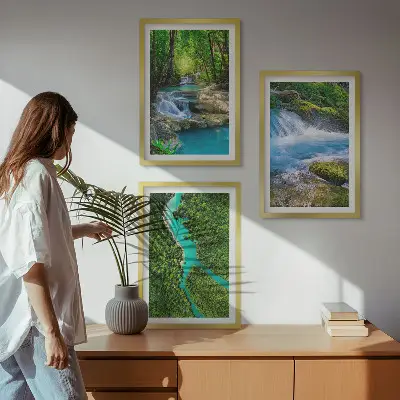 Sada 3 obrazů zelené lesy a křišťálově čistá voda