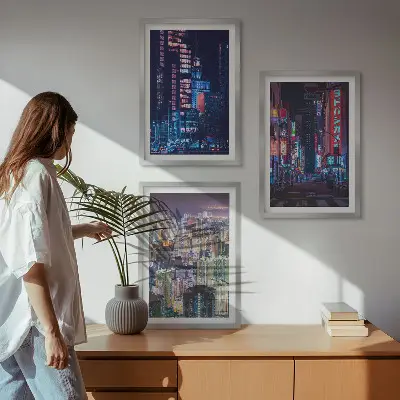 Sada obrazů do obývacího pokoje neonová světla nočního města